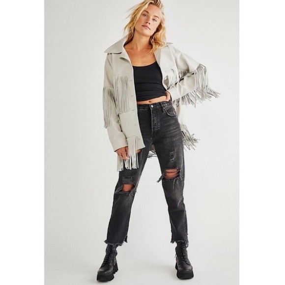 Free People We The Free Tapered Baggy Boyfriend Distressed Jeans Obsidian NEW - Picture 2 of 16